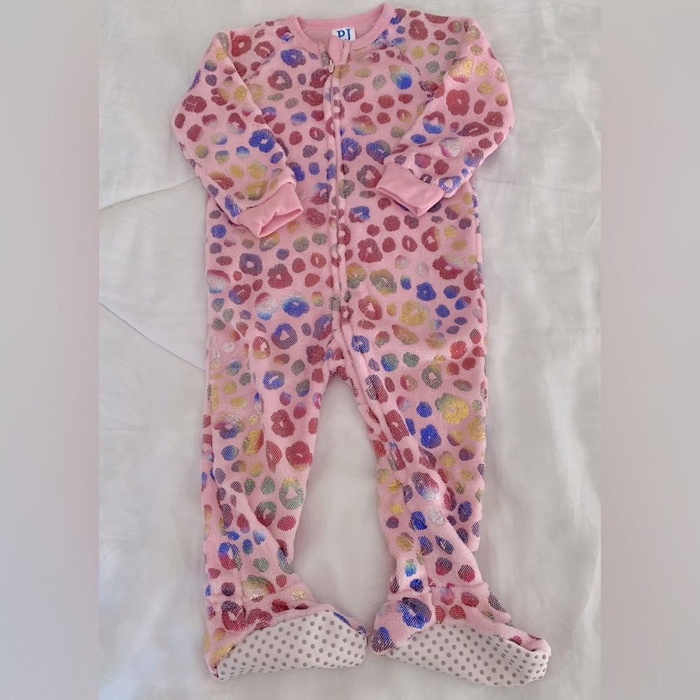 PJ Place Girls Colorful Leopard Print Fleece One Piece - Size 18-24 months